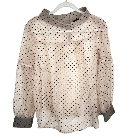 Katharine Kidd Bianca Top Semi-Sheer Chiffon Blouse Nude Tan & Black Polka Dot - Picture 6 of 16